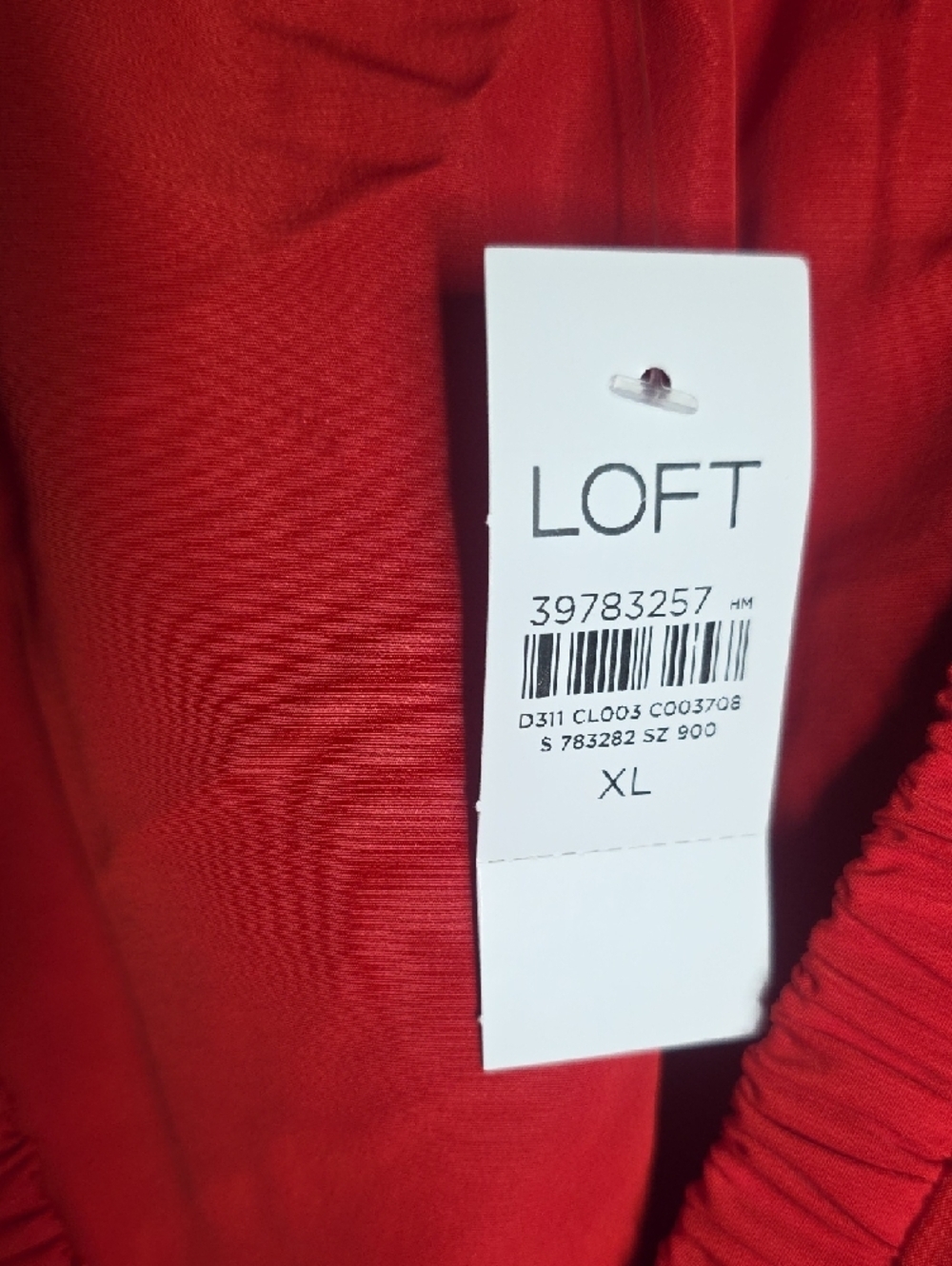 LOFT Red Puff-Sleeve V-Neck Top with Black Velvet Tie - Picture 2 of 6